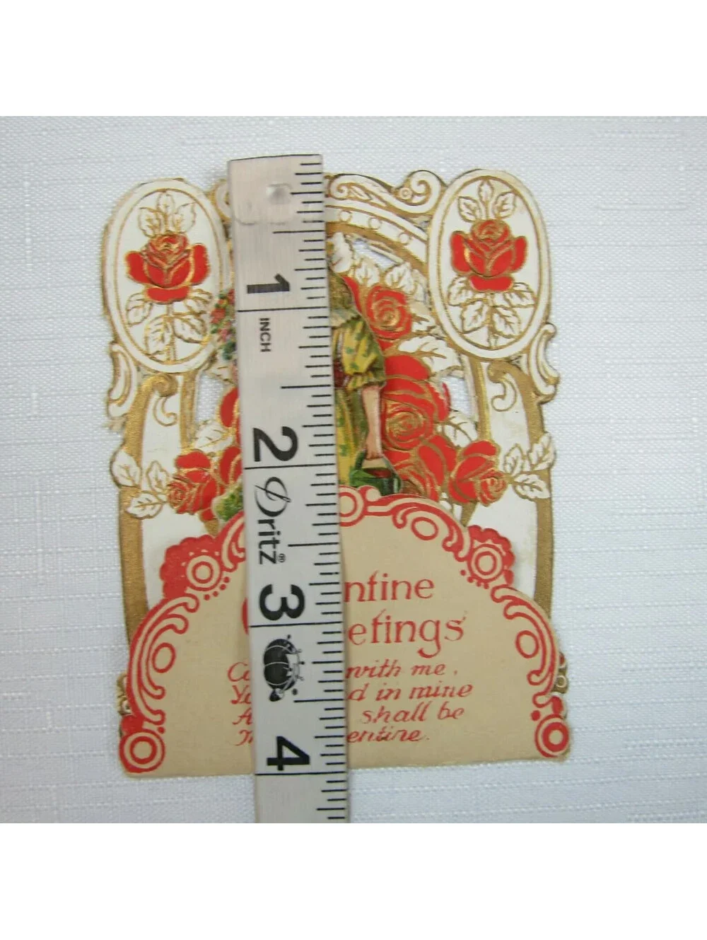 Vintage Valentine Pop Up 3D Pull Down Die Cut Girl Red Rose Watering Can Germany